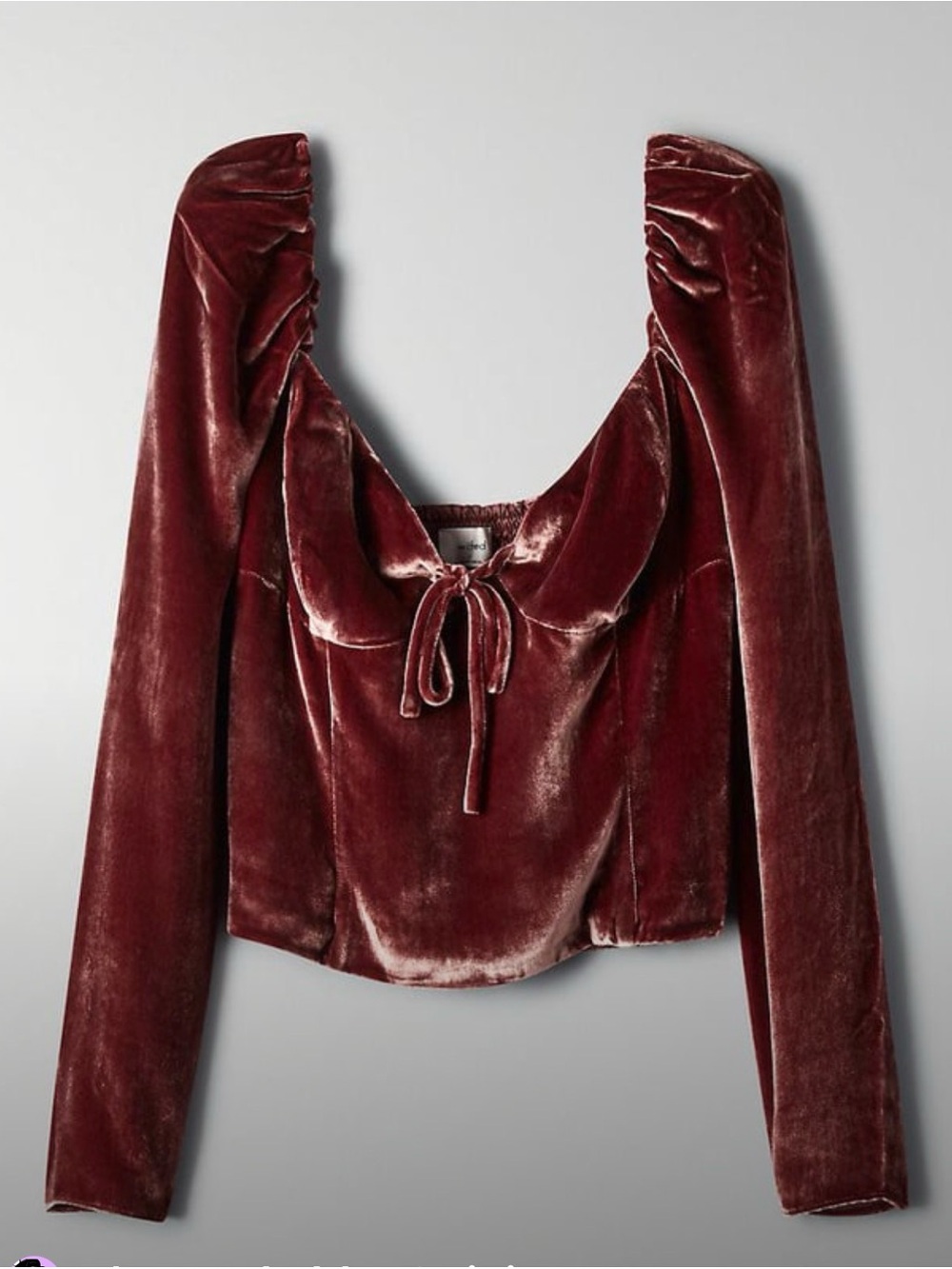 Aritzia Wilfred Novella Velvet Blouse Burgundy Puff Sleeve Top size 0